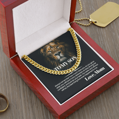 Ketting voor mijn zoon van mama, Cubaanse schakelketting met wenskaart, verjaardags-, afstudeer- of kerstcadeau voor zoon van moeder, herenketting