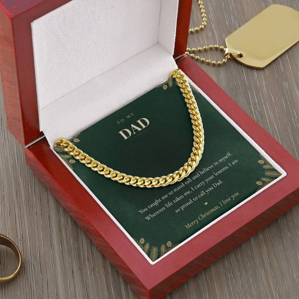 To My Dad Necklace, Cuban Link Chain with Christmas Message Card, Christmas Gift for Dad from Daughter or Son, Mens Necklace