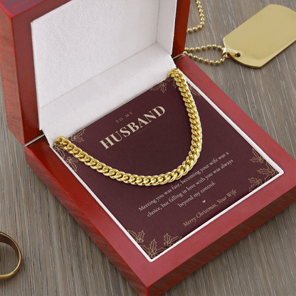 To My Husband Necklace from Wife, Cuban Link Chain with Christmas Message Card, Christmas Gift for Husband, Mens Necklace
