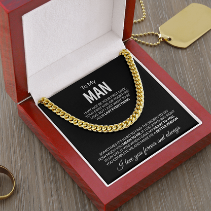 To My Man Cuban Link Chain Necklace with Message Card