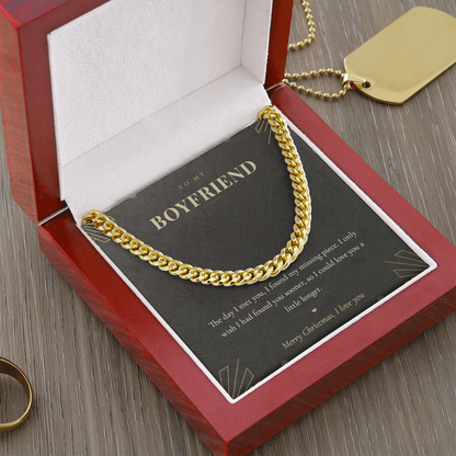 To My Boyfriend Necklace, Cuban Link Chain with Christmas Message Card, Christmas Gift for Boyfriend, Mens Chain Necklace