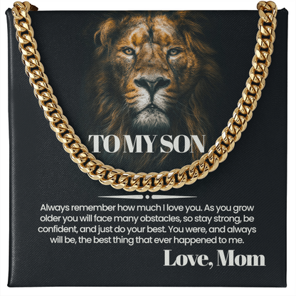 Ketting voor mijn zoon van mama, Cubaanse schakelketting met wenskaart, verjaardags-, afstudeer- of kerstcadeau voor zoon van moeder, herenketting