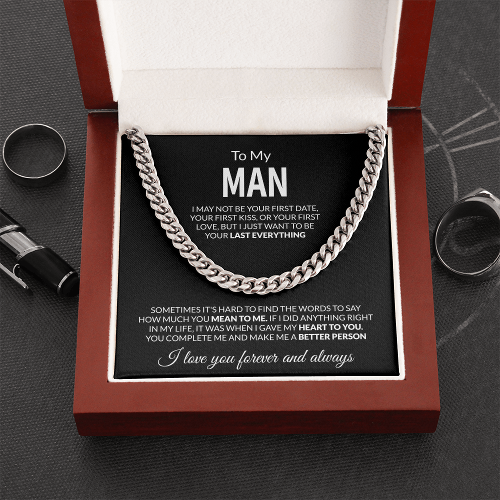 To My Man Cuban Link Chain Necklace with Message Card