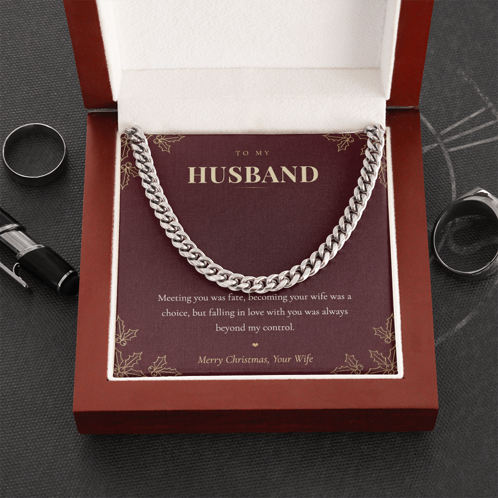 To My Husband Necklace from Wife, Cuban Link Chain with Christmas Message Card, Christmas Gift for Husband, Mens Necklace