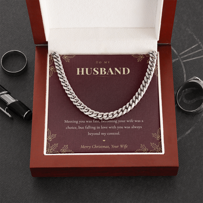 To My Husband Necklace from Wife, Cuban Link Chain with Christmas Message Card, Christmas Gift for Husband, Mens Necklace
