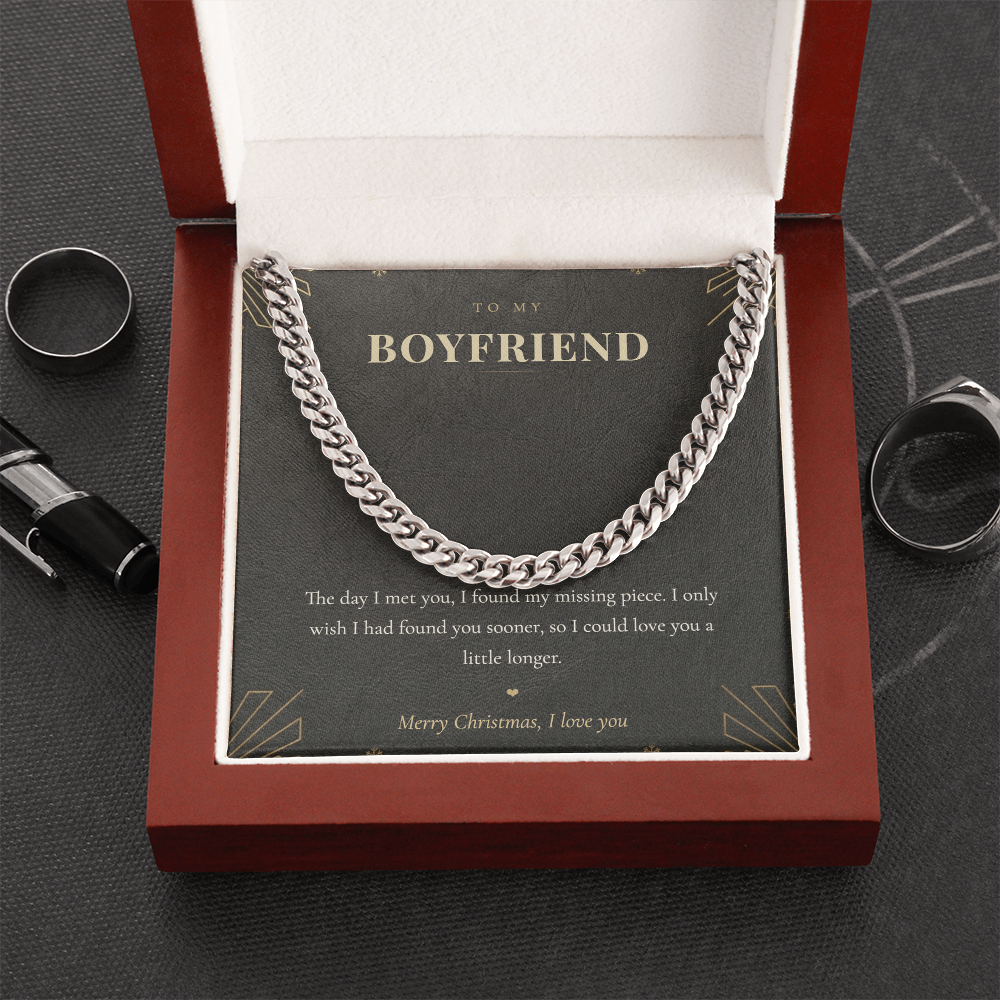 To My Boyfriend Necklace, Cuban Link Chain with Christmas Message Card, Christmas Gift for Boyfriend, Mens Chain Necklace