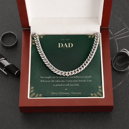To My Dad Necklace, Cuban Link Chain with Christmas Message Card, Christmas Gift for Dad from Daughter or Son, Mens Necklace