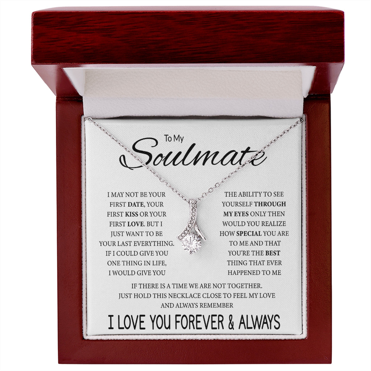 To My Soulmate Necklace, Alluring Beauty Pendant with Message Card, Last Everything