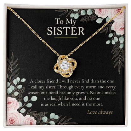 To My Sister Necklace, Love Knot Pendant with Message Card