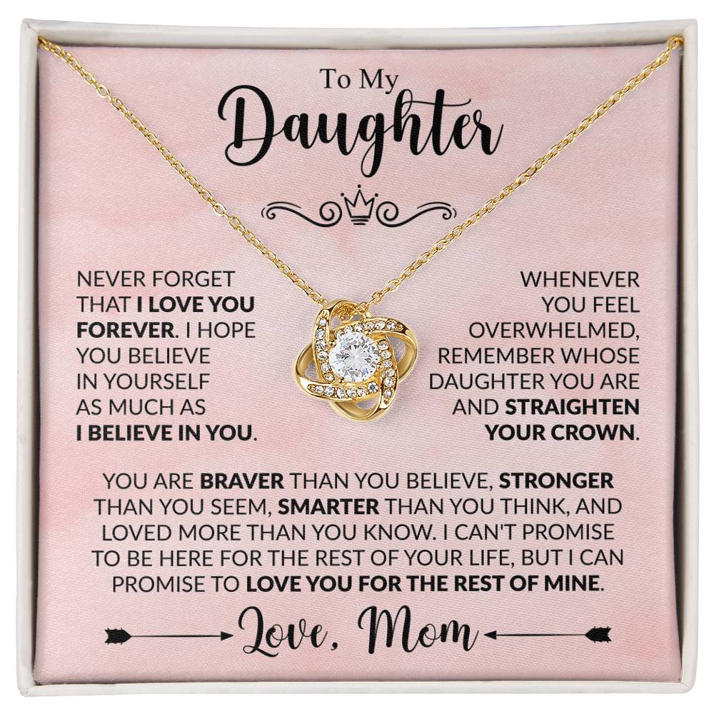 To My Daughter Necklace from Mom, Love Knot Pendant with Message Card
