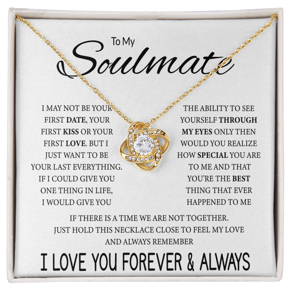 To My Soulmate Necklace, Love Knot Pendant with Message Card, Sentimental Anniversary Birthday Christmas Gift for Soulmate