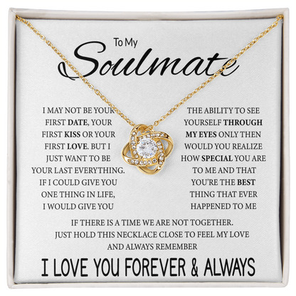 To My Soulmate Necklace, Love Knot Pendant with Message Card, Sentimental Anniversary Birthday Christmas Gift for Soulmate