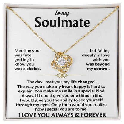 To My Soulmate Necklace, Love Knot Pendant with Message Card, Meeting You