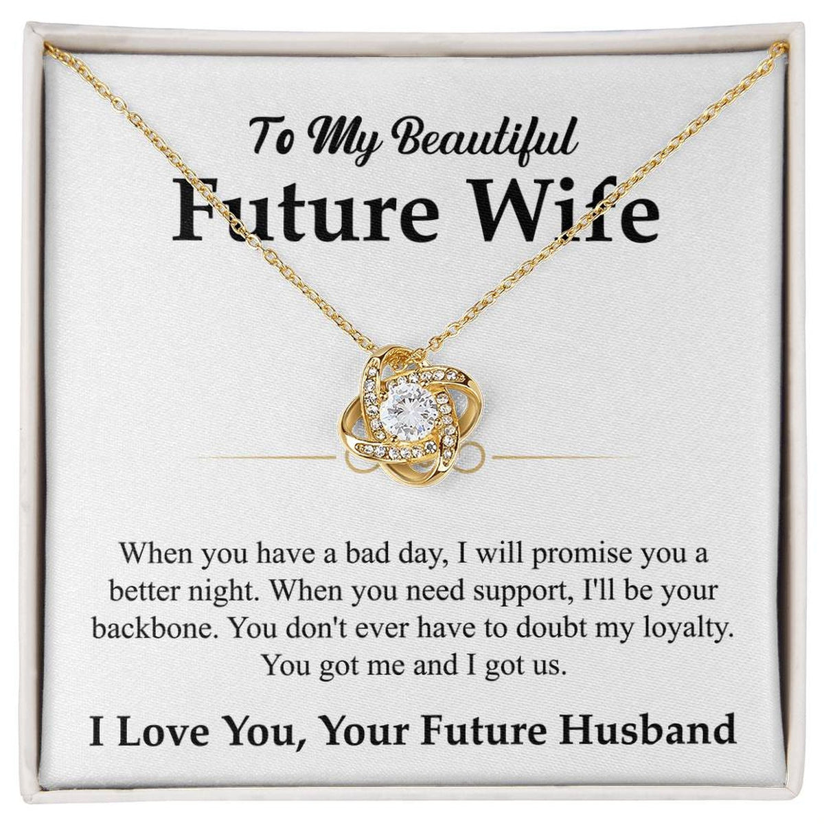 To My Beautiful Future Wife Necklace, Love Knot Pendant with Message Card