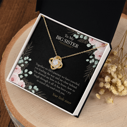 Ketting voor mijn grote zus, liefdesknoop-hanger met wenskaart, verjaardagscadeau, cadeau voor Zusjesdag of Kerstmis voor oudere zus van kleine zus