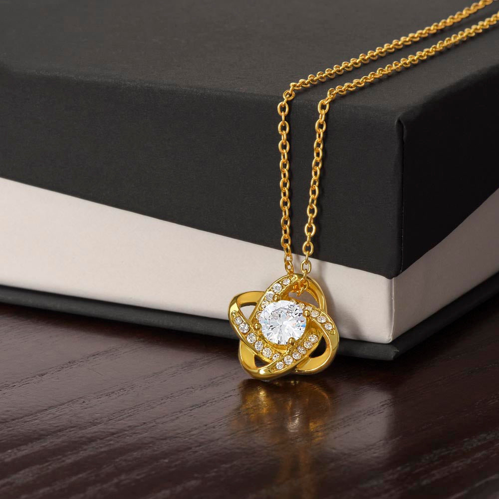 To My Little Sister Necklace, Love Knot Pendant with Message Card, Birthday Sisters Day Christmas Gift for Younger Sister from Big Sister
