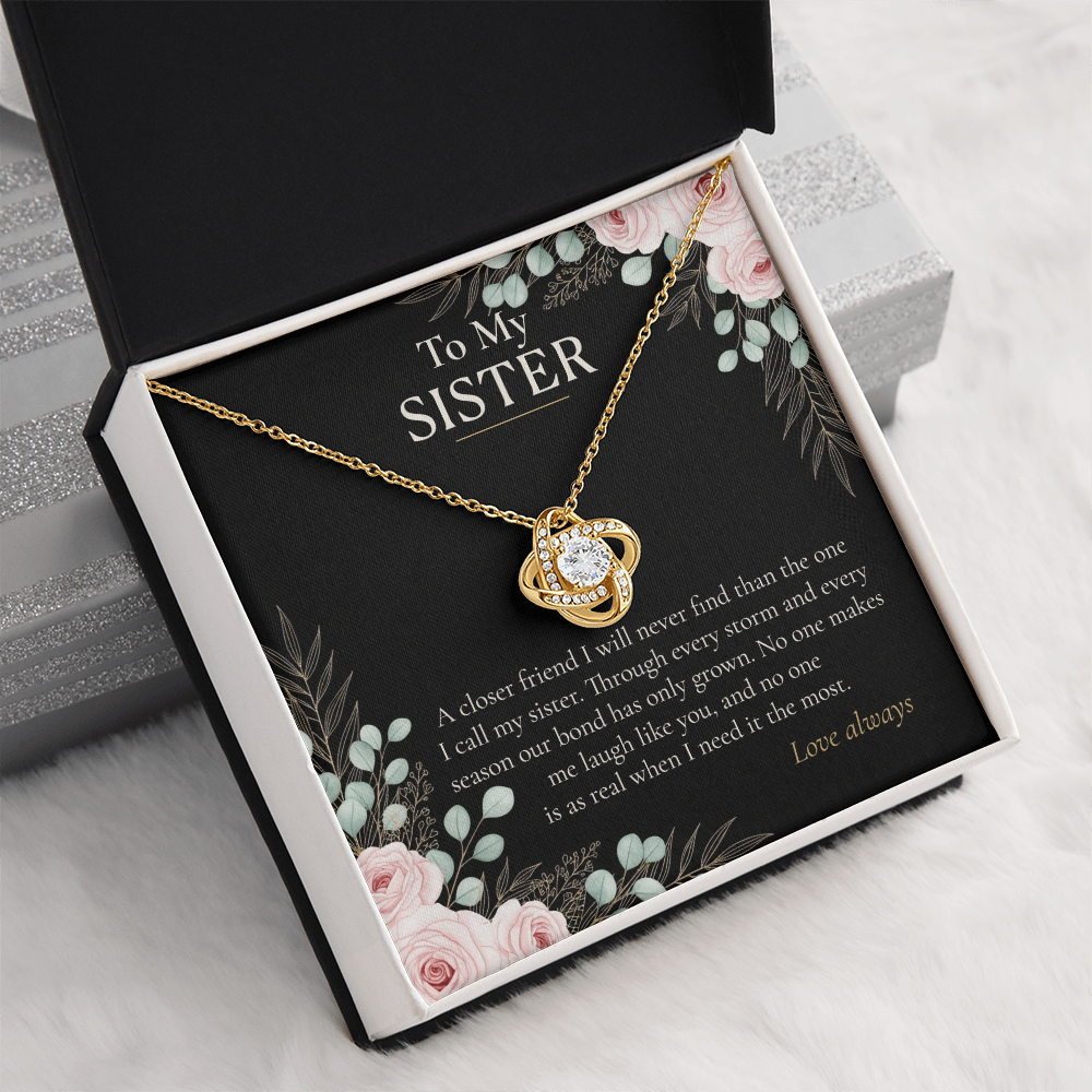 To My Sister Necklace, Love Knot Pendant with Message Card, Sisters Day Birthday Christmas Gift for Sister Soul Sister Keepsake