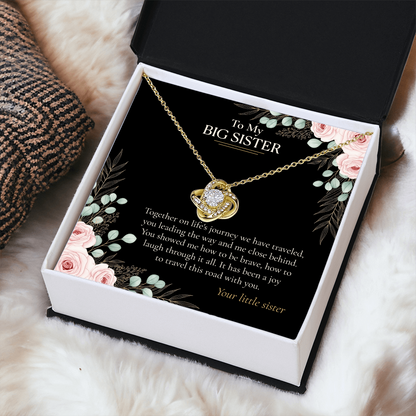 Ketting voor mijn grote zus, liefdesknoop-hanger met wenskaart, verjaardagscadeau, cadeau voor Zusjesdag of Kerstmis voor oudere zus van kleine zus
