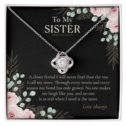 To My Sister Necklace, Love Knot Pendant with Message Card