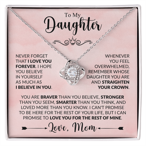 To My Daughter Necklace from Mom, Love Knot Pendant with Message Card