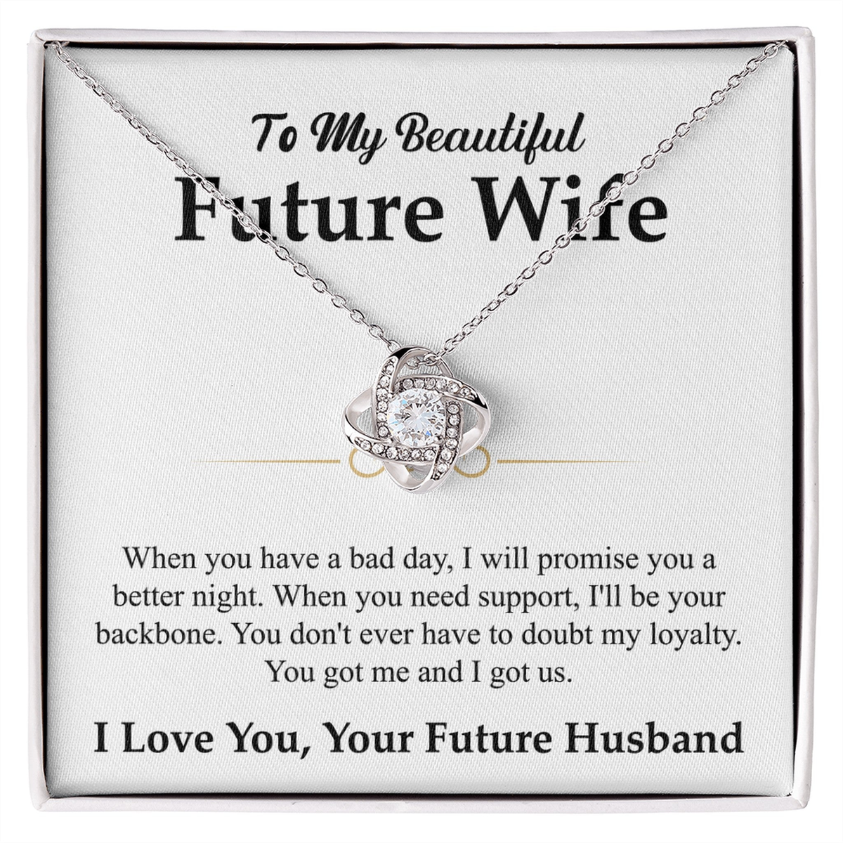To My Beautiful Future Wife Necklace, Love Knot Pendant with Message Card