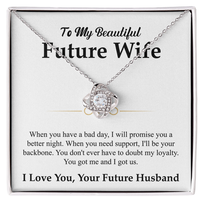To My Beautiful Future Wife Necklace, Love Knot Pendant with Message Card