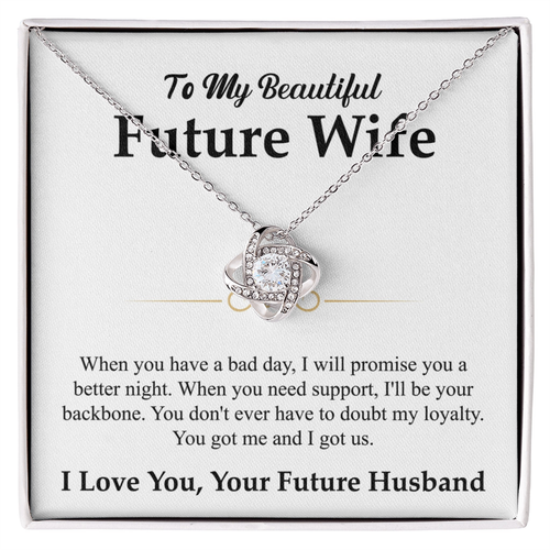 To My Beautiful Future Wife Necklace, Love Knot Pendant with Message Card