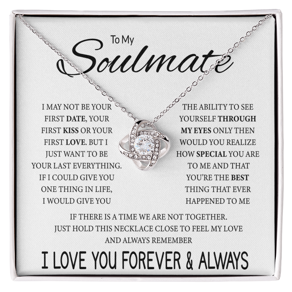 To My Soulmate Necklace, Love Knot Pendant with Message Card, Sentimental Anniversary Birthday Christmas Gift for Soulmate
