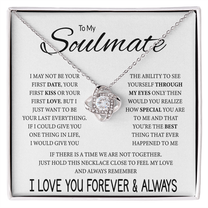 To My Soulmate Necklace, Love Knot Pendant with Message Card, Sentimental Anniversary Birthday Christmas Gift for Soulmate