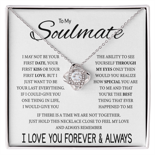 To My Soulmate Necklace, Love Knot Pendant with Message Card, Sentimental Anniversary Birthday Christmas Gift for Soulmate