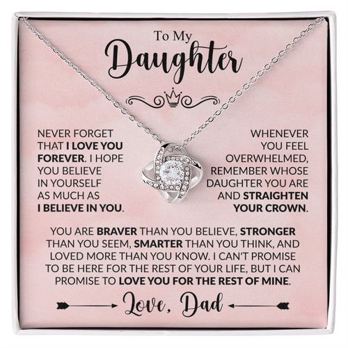 To My Daughter Necklace from Dad, Love Knot Pendant with Message Card