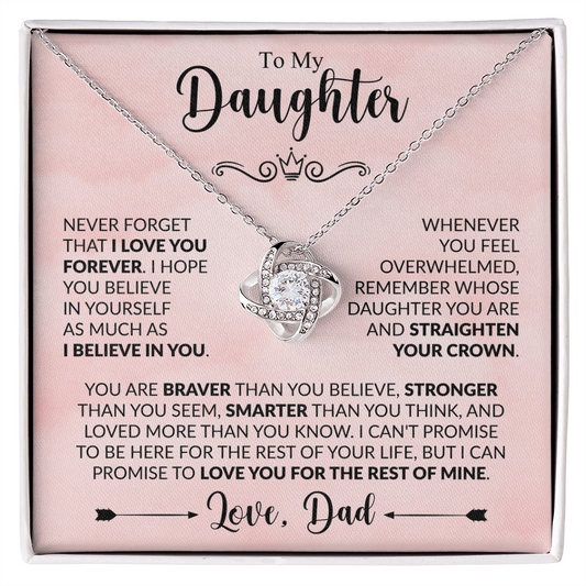 To My Daughter Necklace from Dad, Love Knot Pendant with Message Card