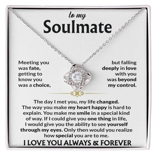 To My Soulmate Necklace, Love Knot Pendant with Message Card, Meeting You