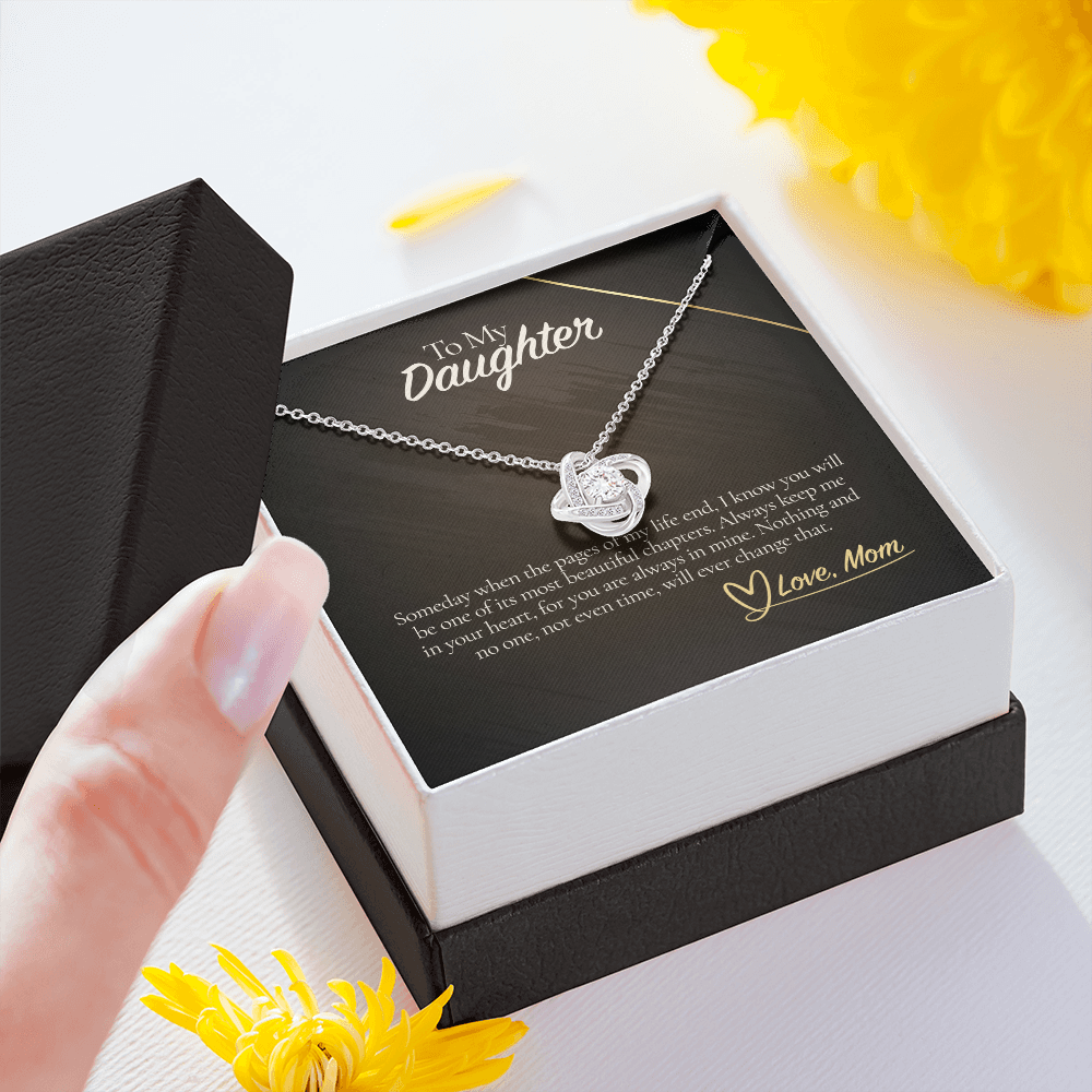 To My Daughter Necklace from Mom, Love Knot Pendant with Message Card, Sentimental Birthday Graduation Christmas Gift for Daughter