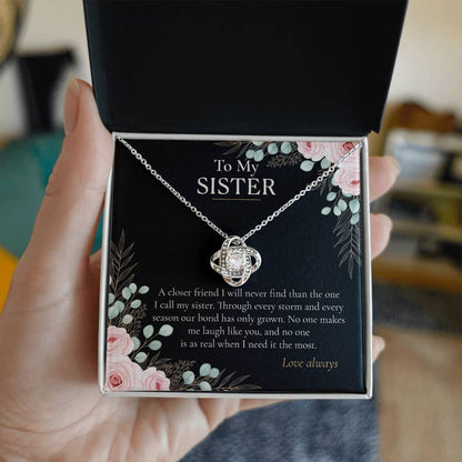 To My Sister Necklace, Love Knot Pendant with Message Card