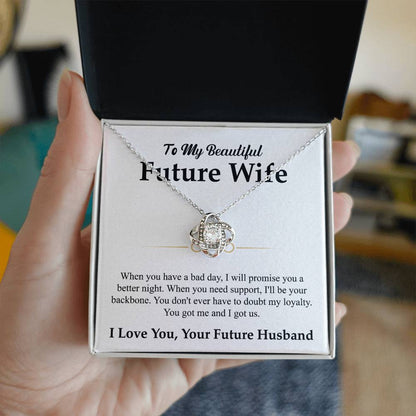 To My Beautiful Future Wife Necklace, Love Knot Pendant with Message Card