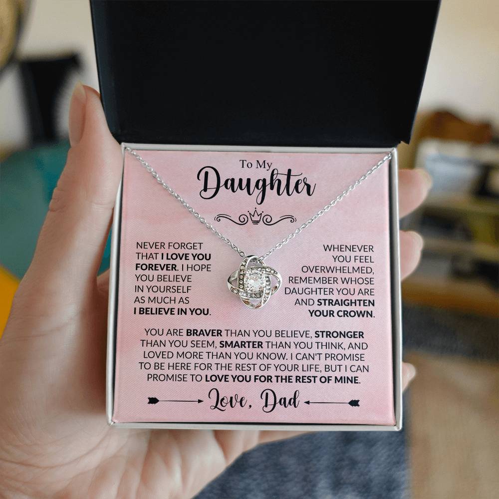 To My Daughter Necklace from Dad, Love Knot Pendant with Message Card