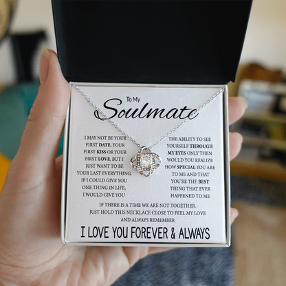 To My Soulmate Necklace, Love Knot Pendant with Message Card, Sentimental Anniversary Birthday Christmas Gift for Soulmate