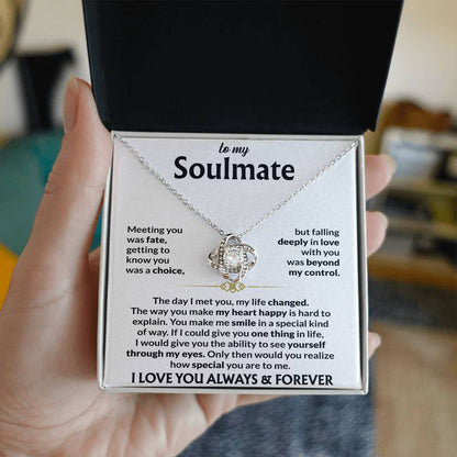 To My Soulmate Necklace, Love Knot Pendant with Message Card, Meeting You