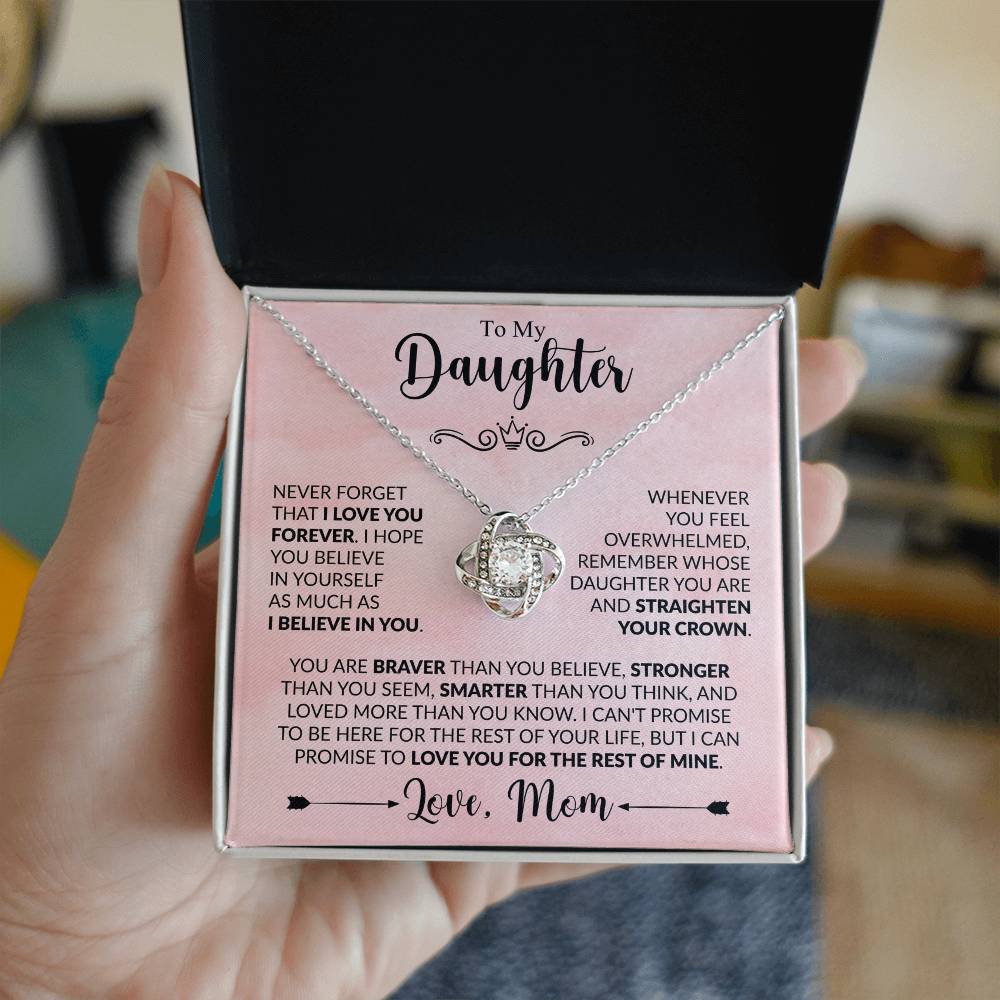 To My Daughter Necklace from Mom, Love Knot Pendant with Message Card