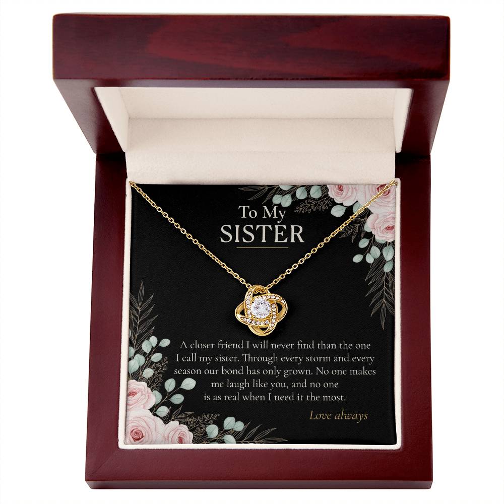 To My Sister Necklace, Love Knot Pendant with Message Card