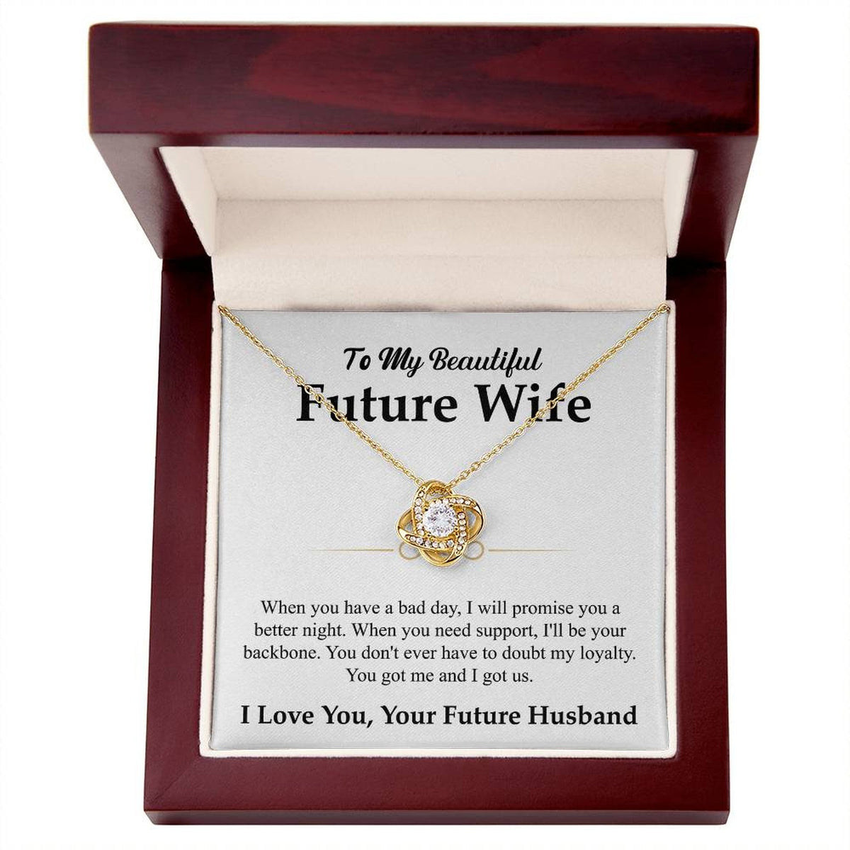 To My Beautiful Future Wife Necklace, Love Knot Pendant with Message Card