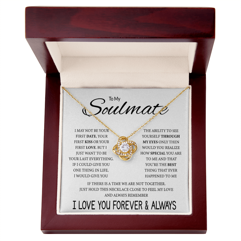 To My Soulmate Necklace, Love Knot Pendant with Message Card, Sentimental Anniversary Birthday Christmas Gift for Soulmate