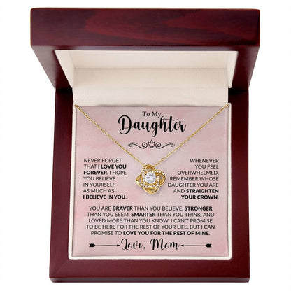 To My Daughter Necklace from Mom, Love Knot Pendant with Message Card
