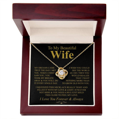 To My Beautiful Wife Necklace, Love Knot Pendant with Message Card, Grow Old With You