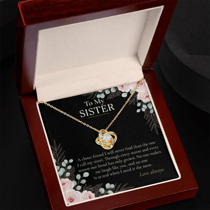 To My Sister Necklace, Love Knot Pendant with Message Card