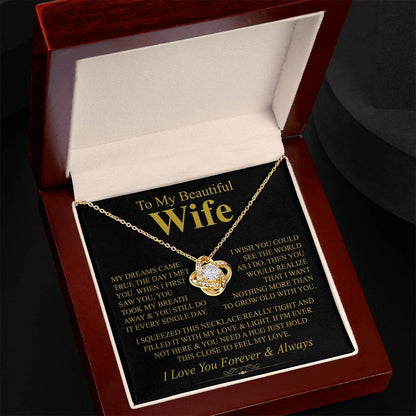To My Beautiful Wife Necklace, Love Knot Pendant with Message Card, Grow Old With You