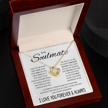 To My Soulmate Necklace, Love Knot Pendant with Message Card, Sentimental Anniversary Birthday Christmas Gift for Soulmate