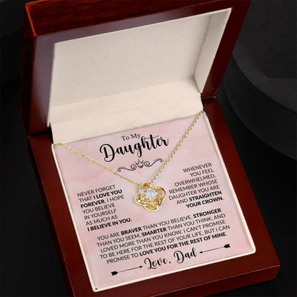 To My Daughter Necklace from Dad, Love Knot Pendant with Message Card