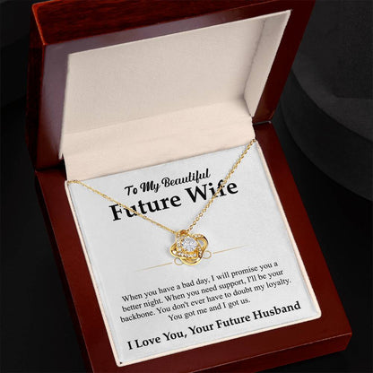 To My Beautiful Future Wife Necklace, Love Knot Pendant with Message Card
